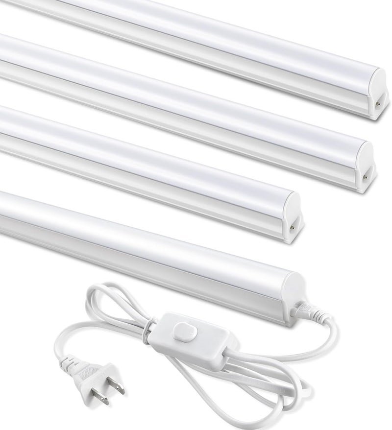 SUNLINKCO (4 Pack) 4FT T5 LED Shop Light,6500K,20W,2300LM(Super Bright White) Linkable LED Integrated Fixture,Garage Ceiling and Cabinet Light,Strip Light,Corded Electric with ON/Off Switch - Image 1